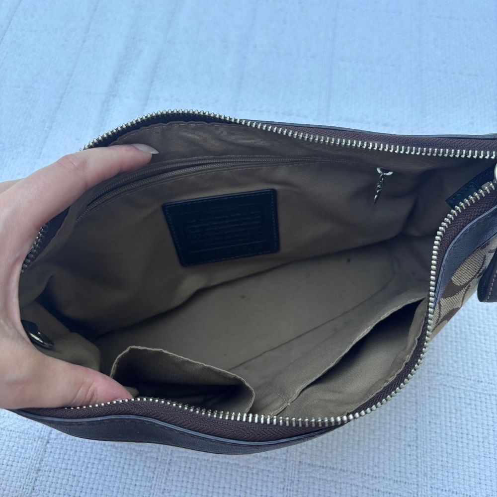 COACH Authentic Y2K Brown Leather Canvas Slouchy Crossbody East West Bag F13012 - Picture 6 of 8